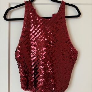 Free People Intimately Sequin Sleeveless Red Top